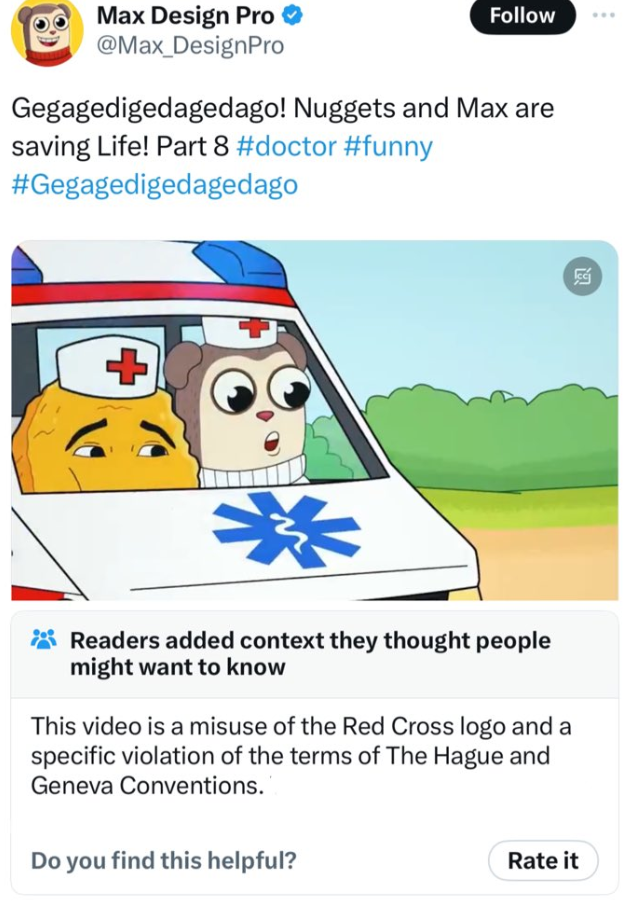 cartoon - Max Design Pro DesignPro Gegagedigedagedago! Nuggets and Max are saving Life! Part 8 Readers added context they thought people might want to know This video is a misuse of the Red Cross logo and a specific violation of the terms of The Hague and